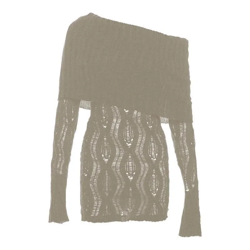 Crochet off shoulder long sleeve hollow out mini dress