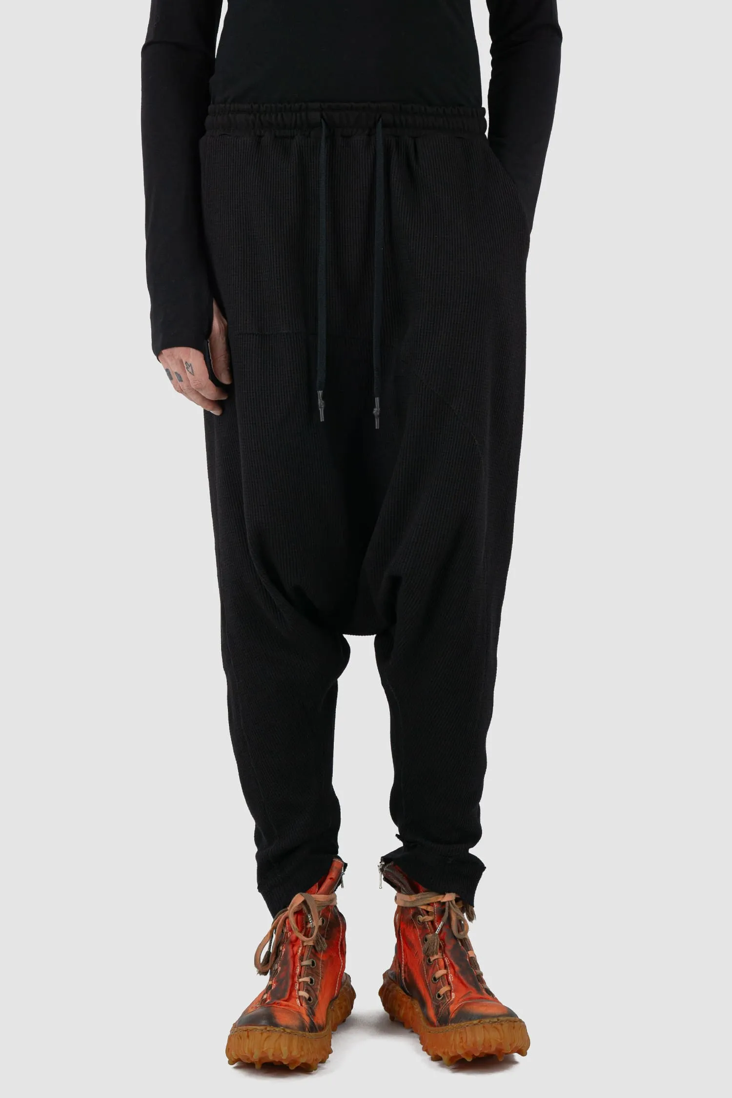 Drop Crotch Waffle Cotton Joggers