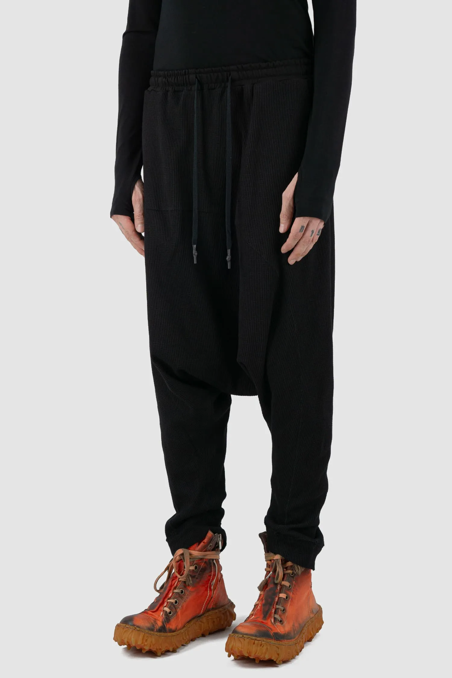 Drop Crotch Waffle Cotton Joggers