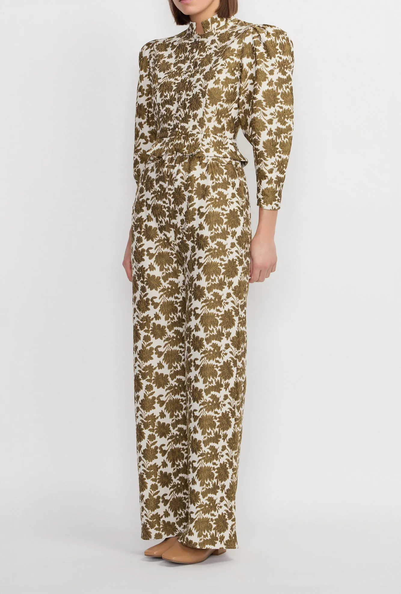 ECRU & BRONZE Wide-Leg Pants