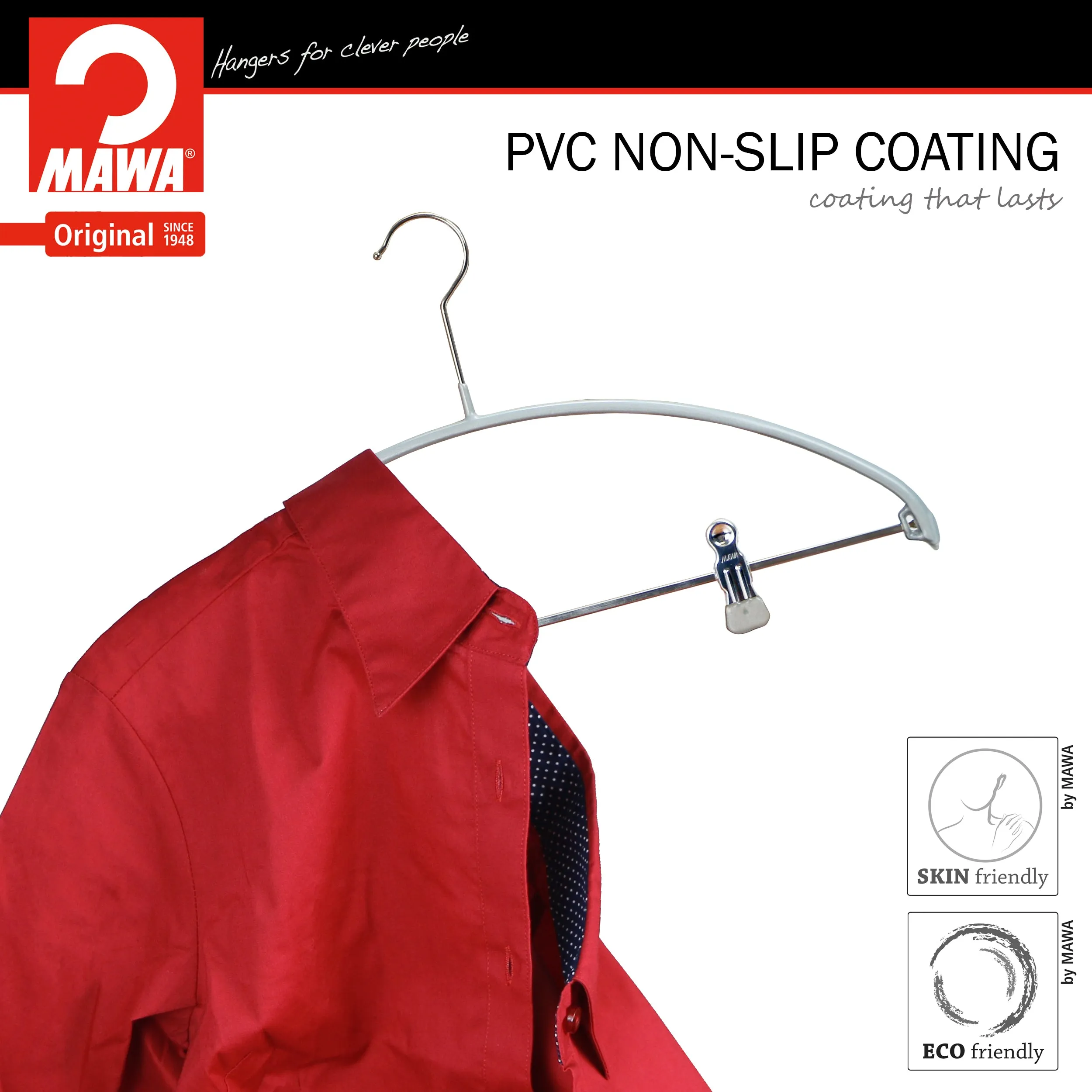 Euro Shirt, Sweater Hanger with Adjustable Grip on Clips, 40-KP, Silver