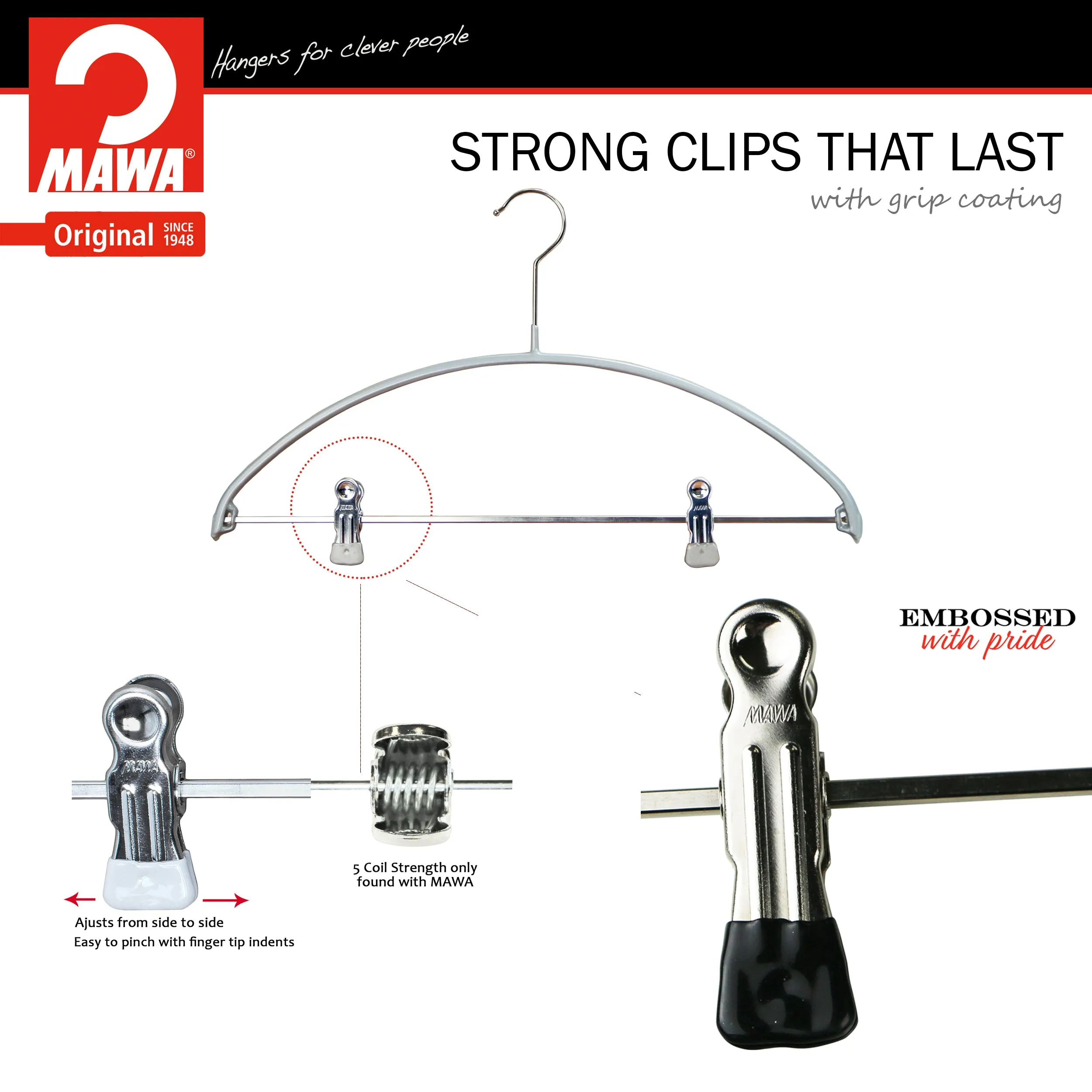 Euro Shirt, Sweater Hanger with Adjustable Grip on Clips, 40-KP, Silver