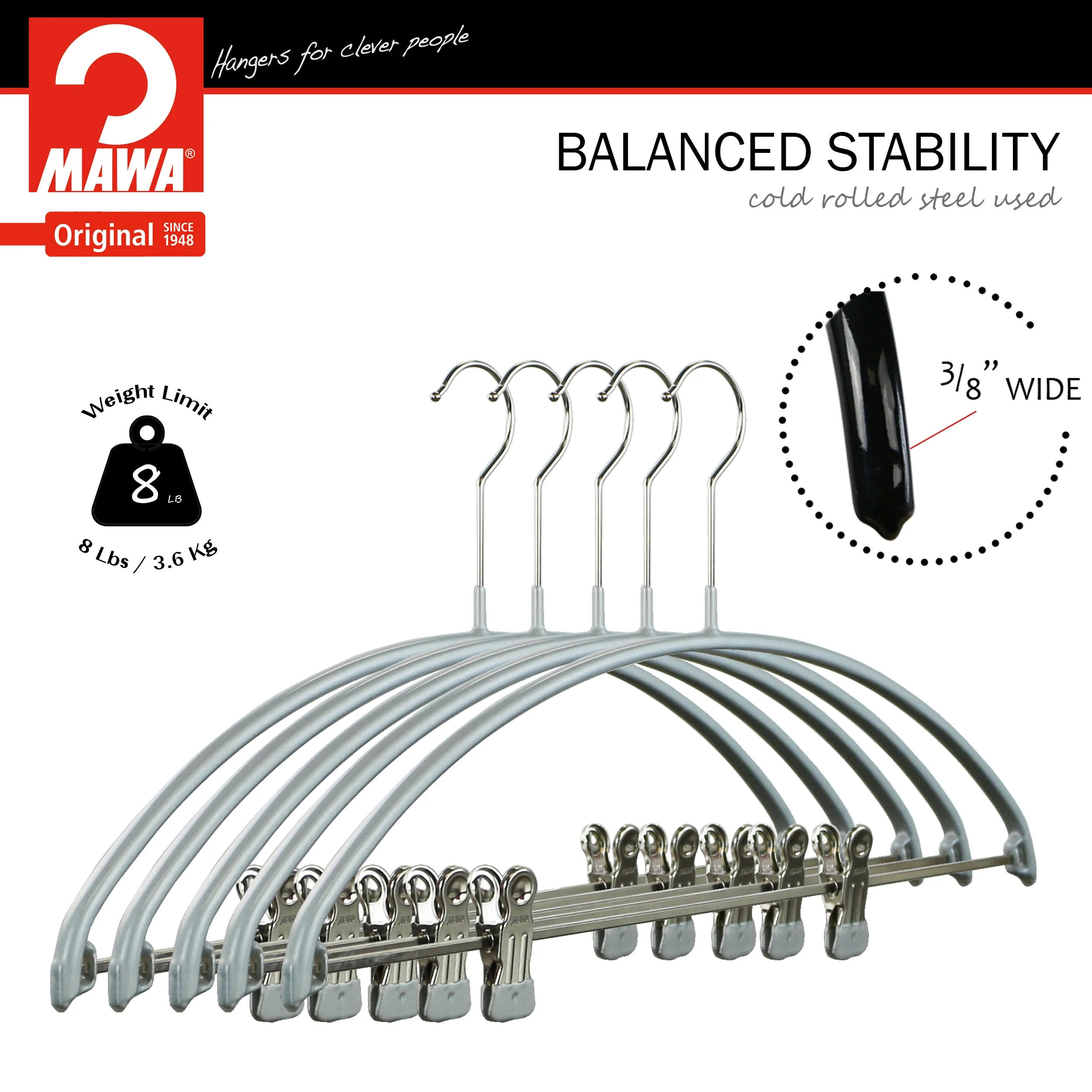 Euro Shirt, Sweater Hanger with Adjustable Grip on Clips, 40-KP, Silver