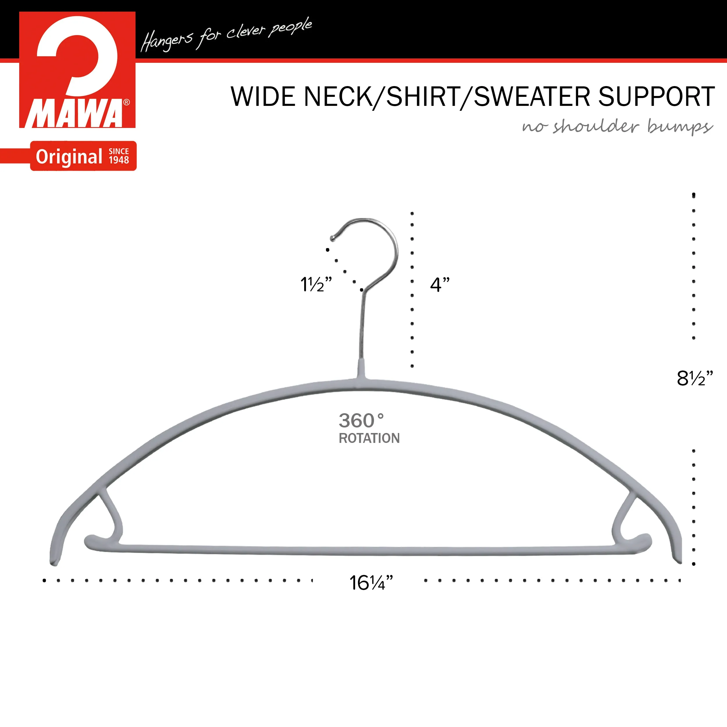 Euro Shirt, Sweater Hanger with Skirt Hooks, 42U, Silver
