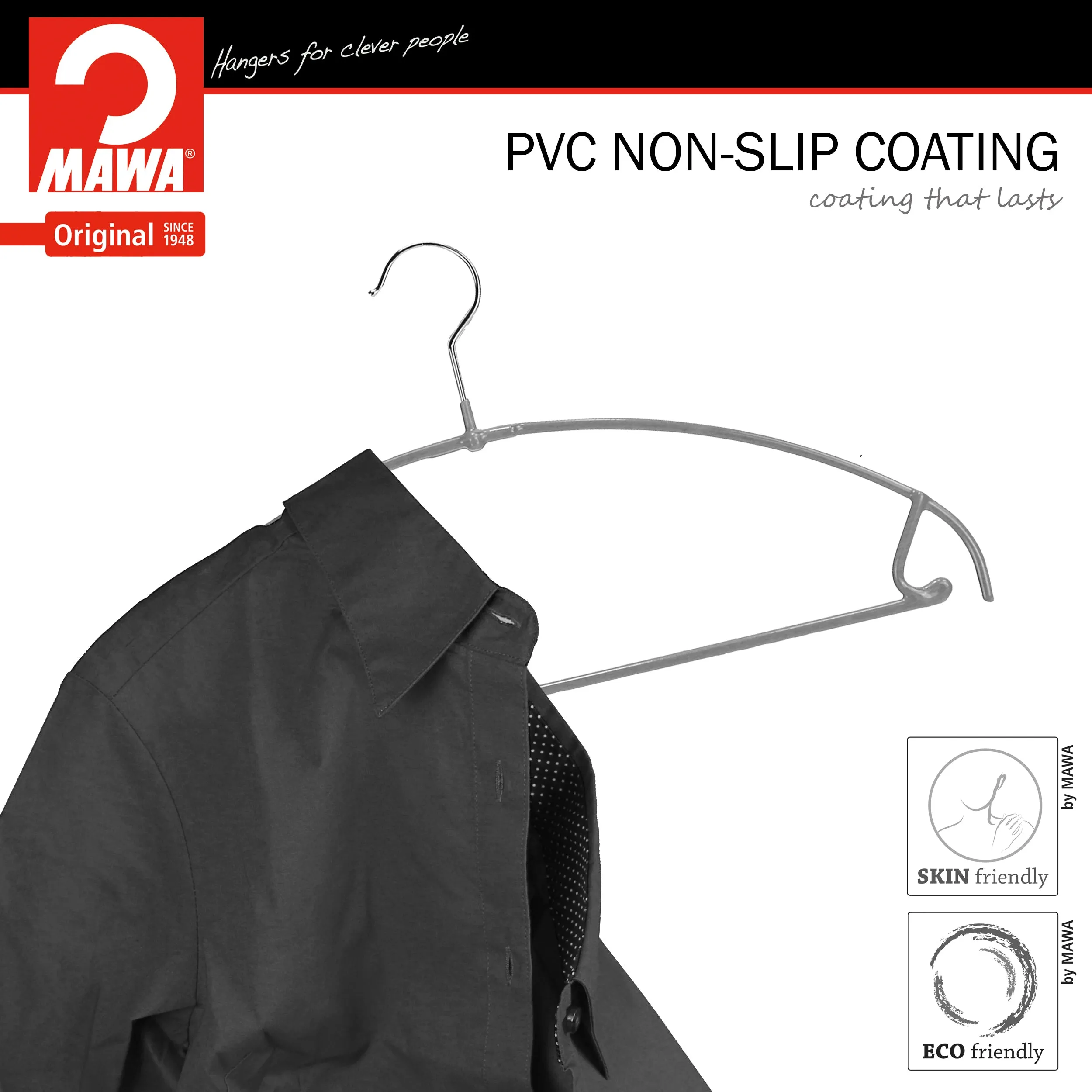 Euro Space-Saving Shirt with Pant Bar & Skirt Hook Hanger, 42-PTU, Silver