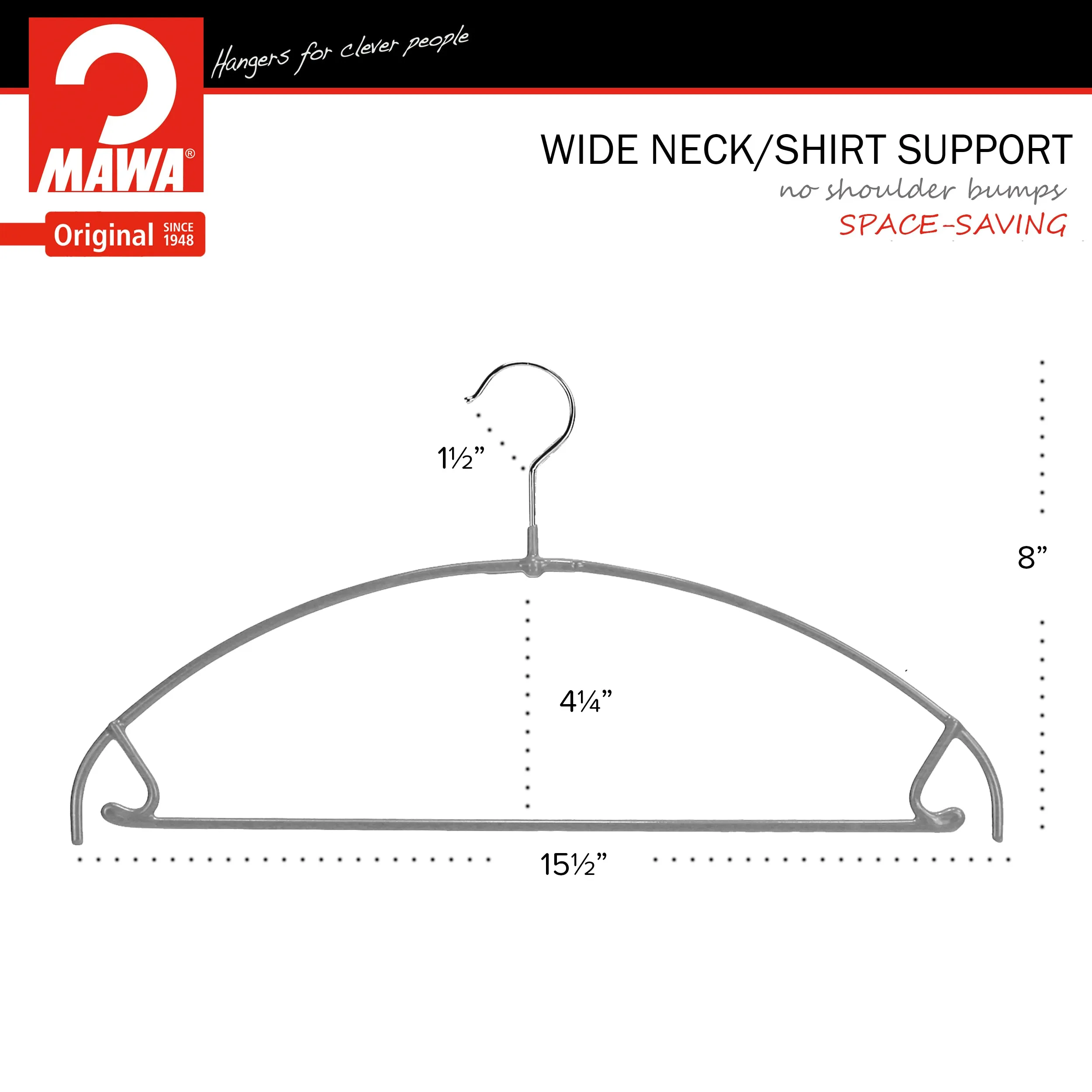 Euro Space-Saving Shirt with Pant Bar & Skirt Hook Hanger, 42-PTU, Silver