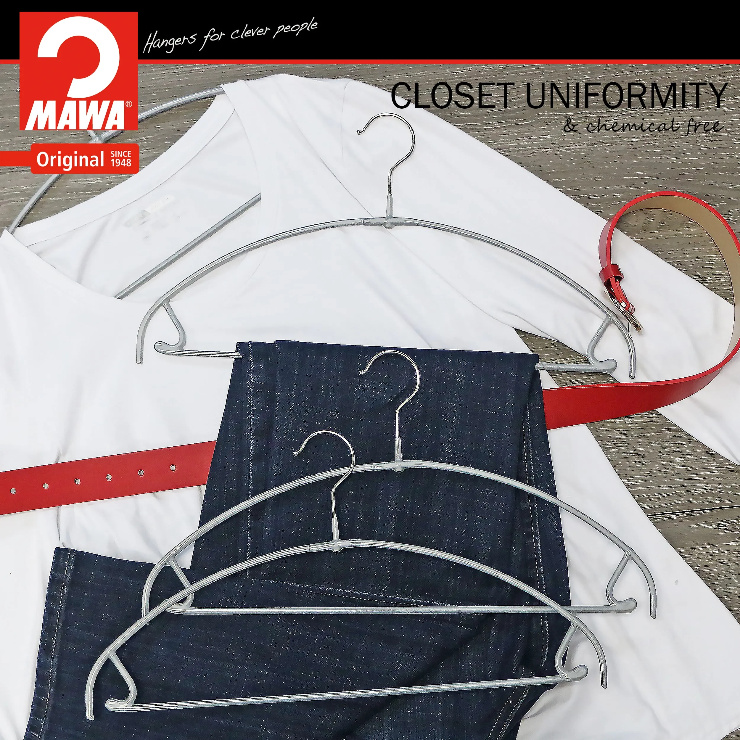 Euro Space-Saving Shirt with Pant Bar & Skirt Hook Hanger, 42-PTU, Silver