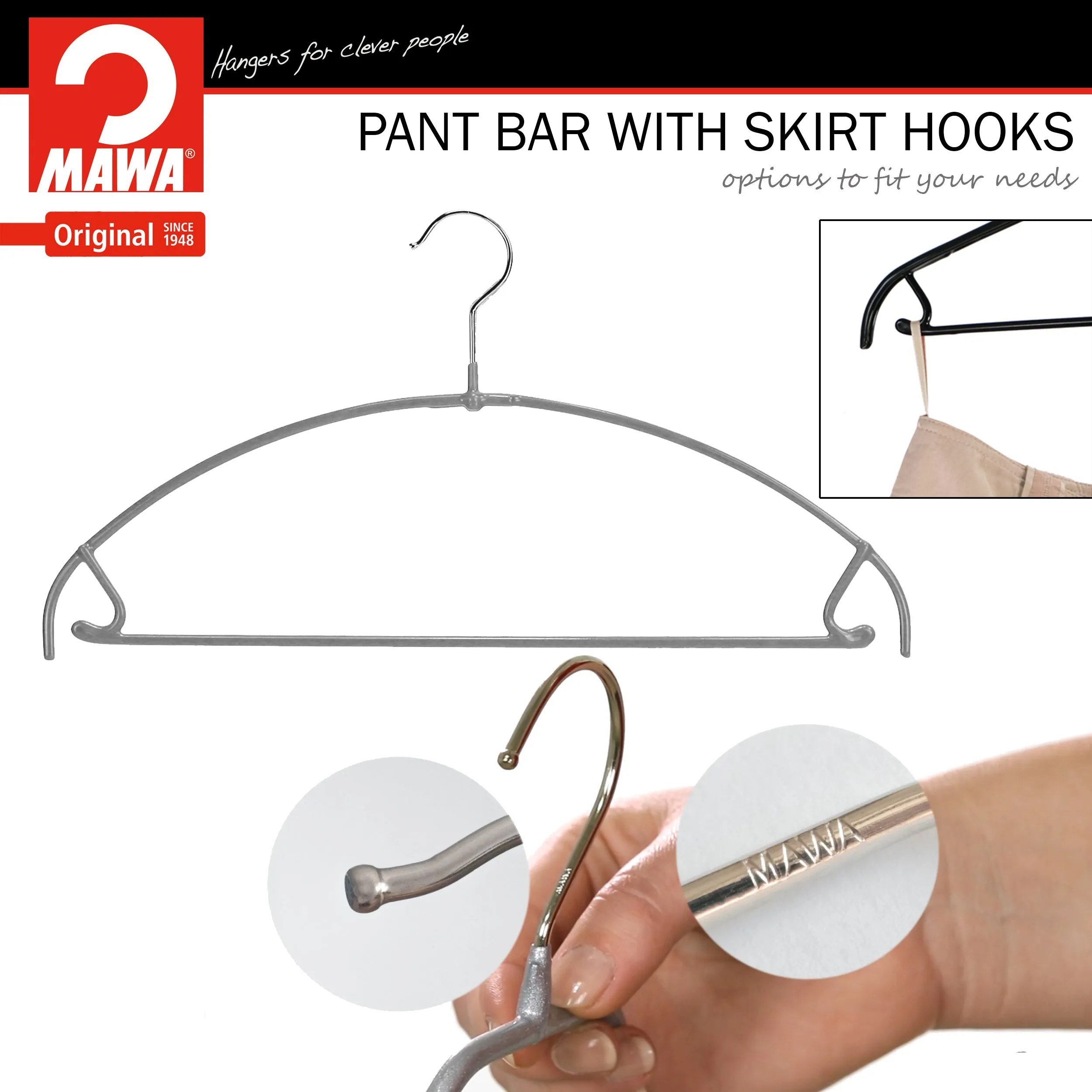 Euro Space-Saving Shirt with Pant Bar & Skirt Hook Hanger, 42-PTU, Silver