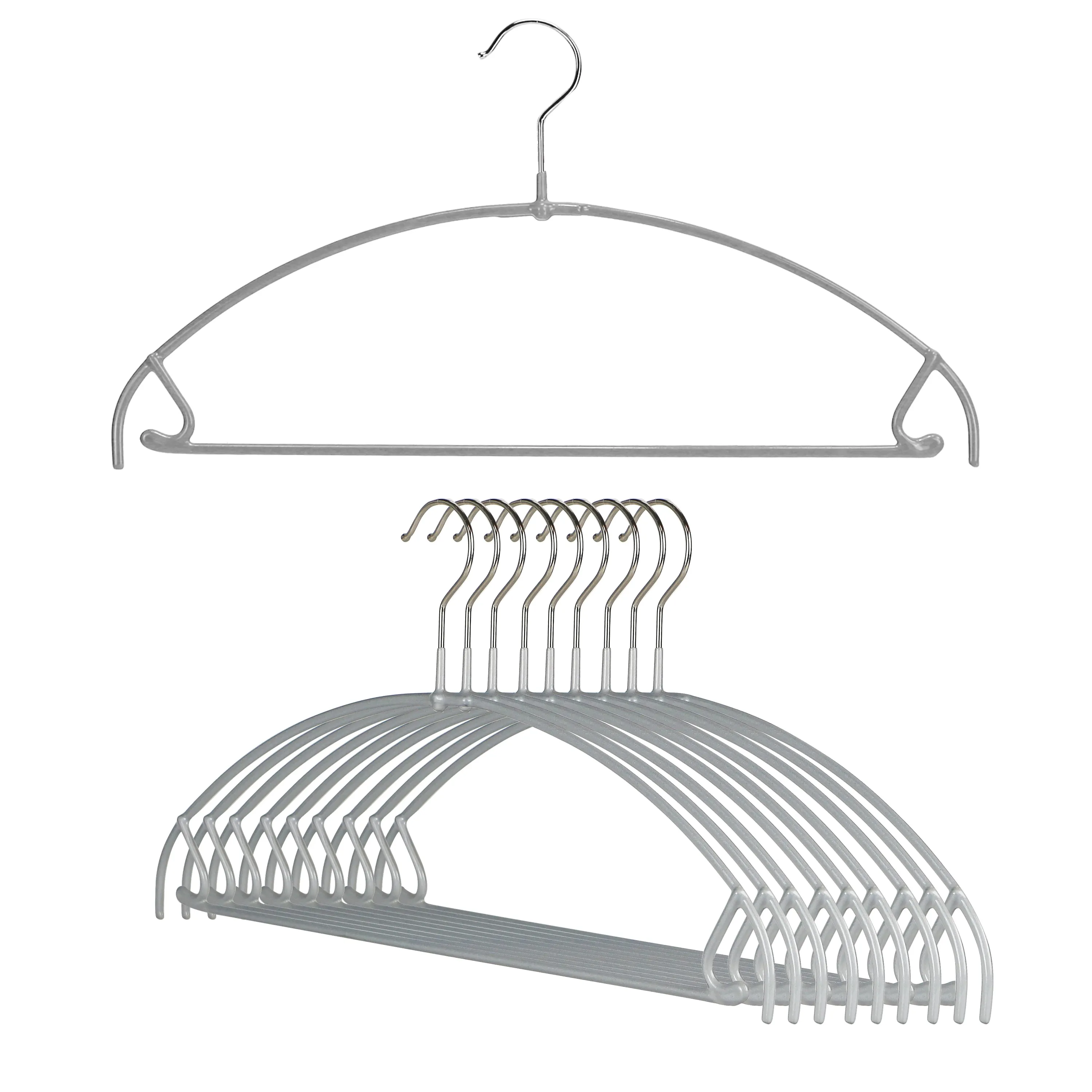 Euro Space-Saving Shirt with Pant Bar & Skirt Hook Hanger, 42-PTU, Silver