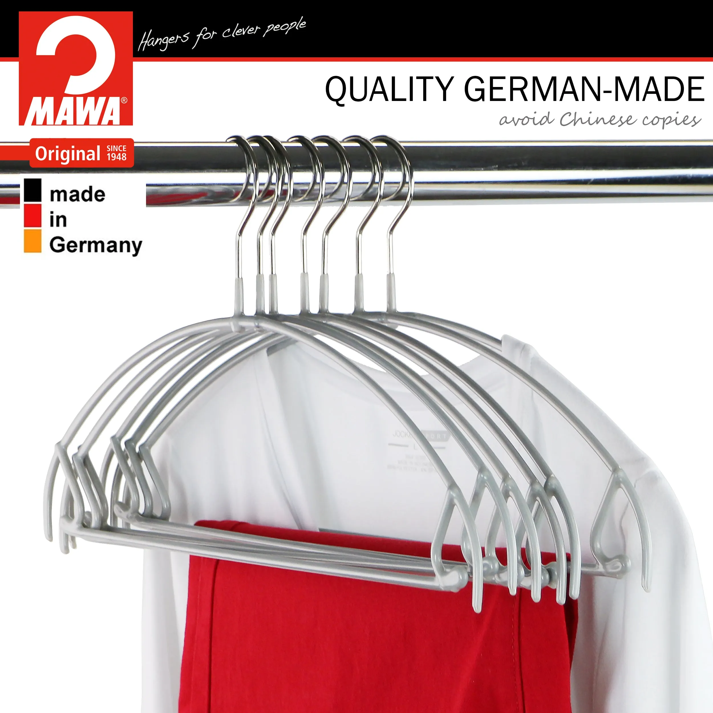 Euro Space-Saving Shirt with Pant Bar & Skirt Hook Hanger, 42-PTU, Silver