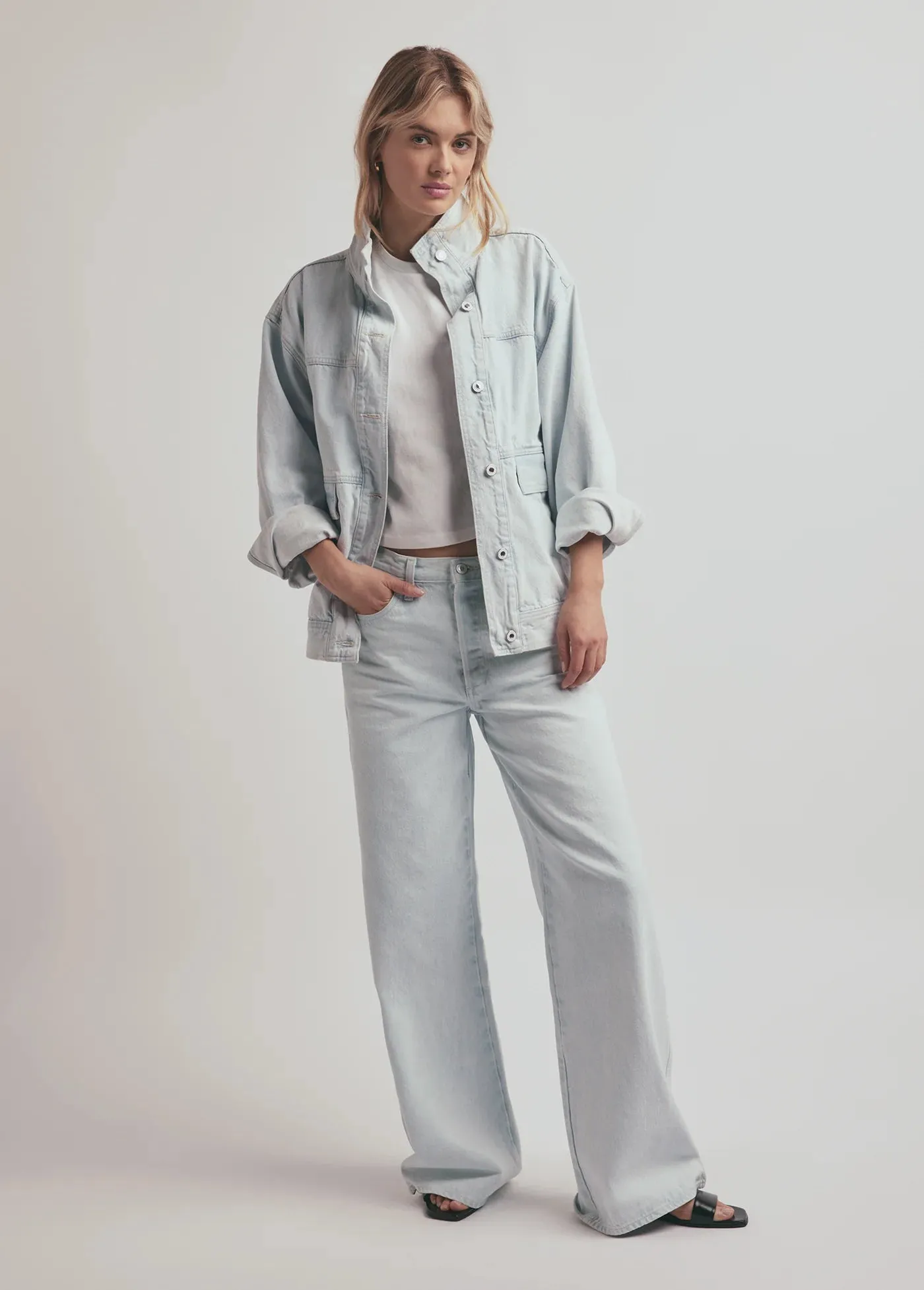 Favorite Daughter The Margot Oversized Denim Jacket- Blue Bird