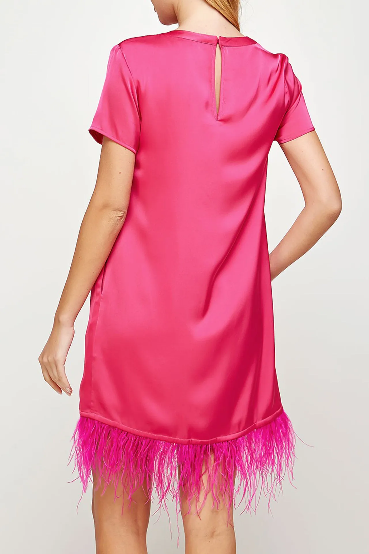 Feather Hem Pink Mini Dress
