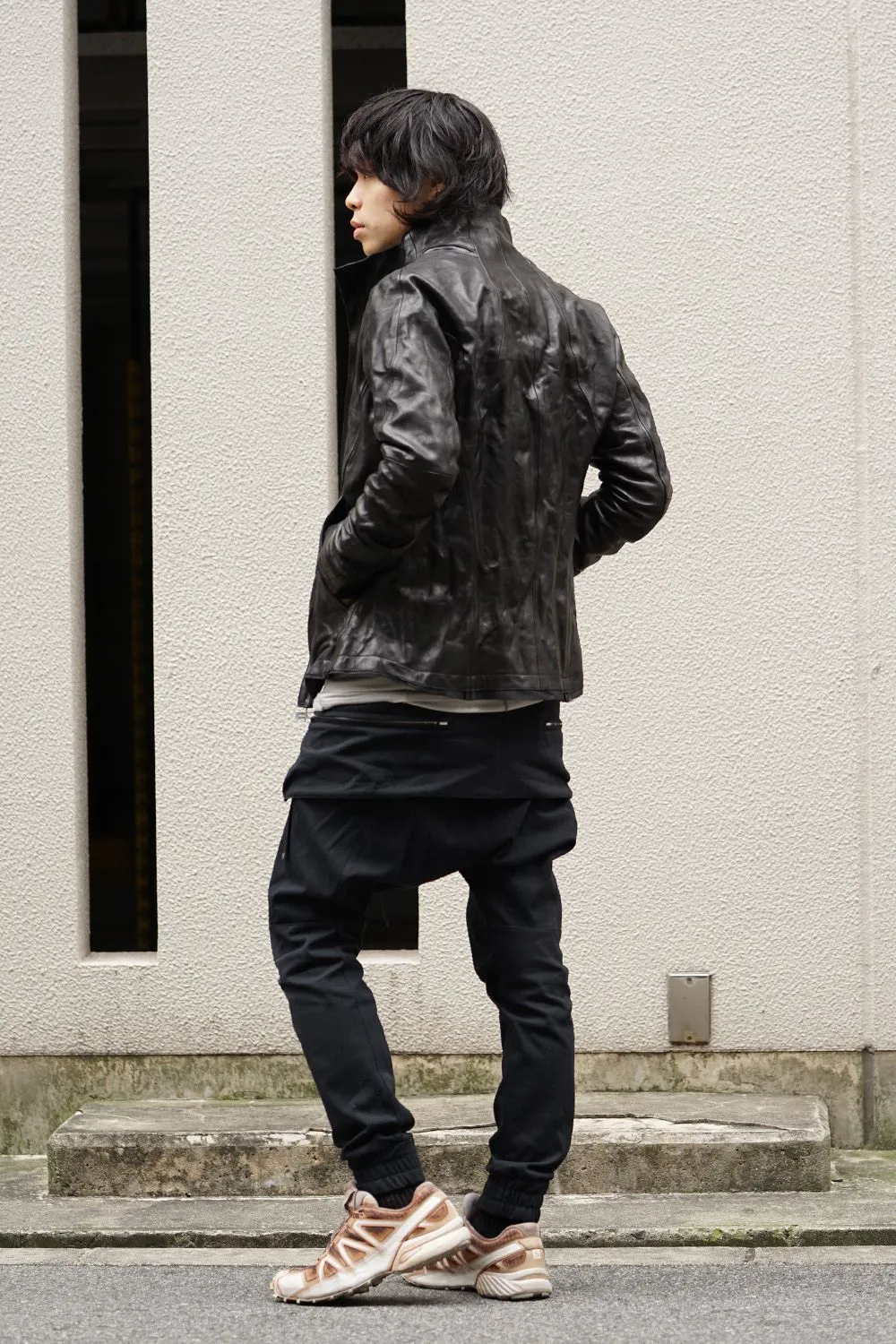 Flap bag drop crotch pants jog - ST107-0079S