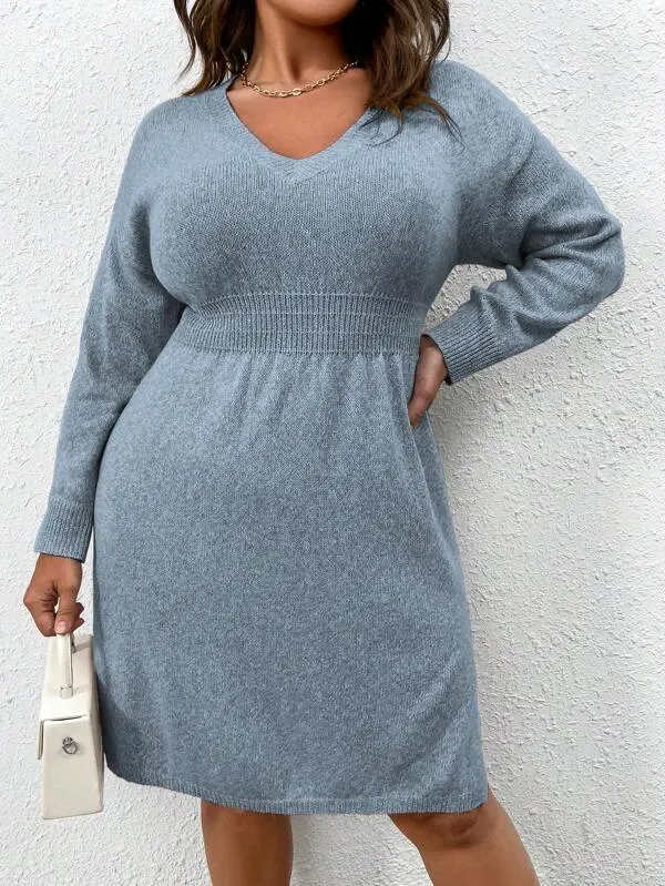 Flared Design High Waist Sweater Dress