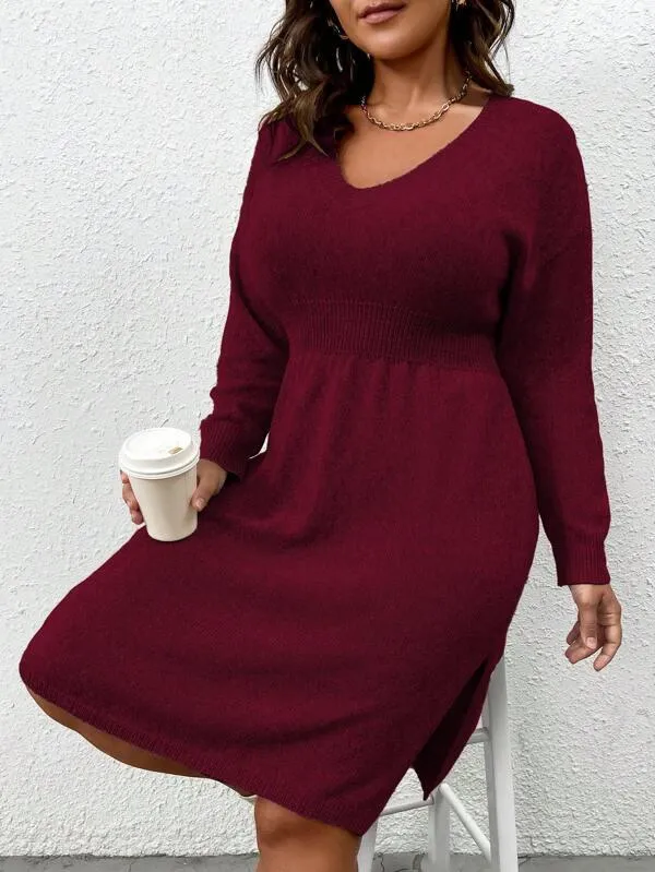 Flared Design High Waist Sweater Dress