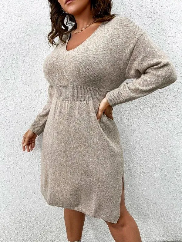 Flared Design High Waist Sweater Dress