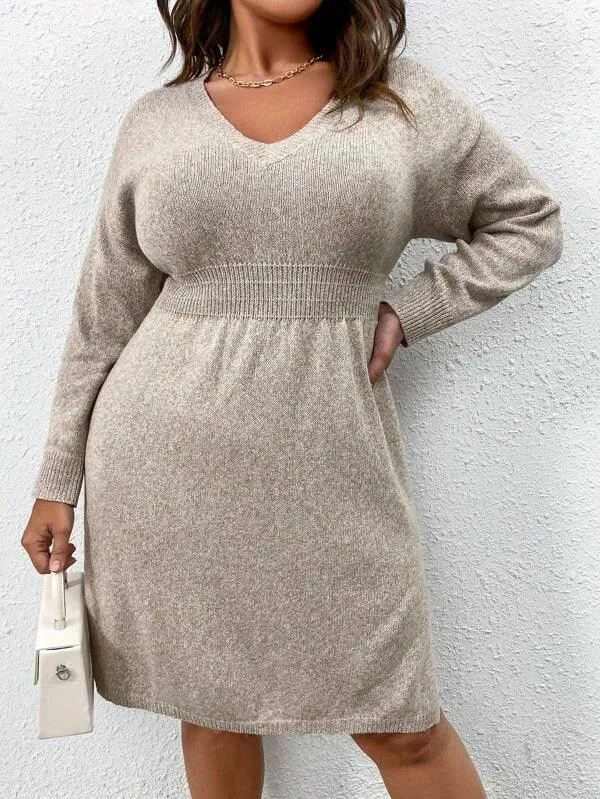 Flared Design High Waist Sweater Dress