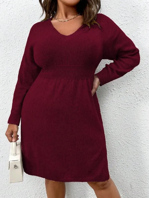Flared Design High Waist Sweater Dress
