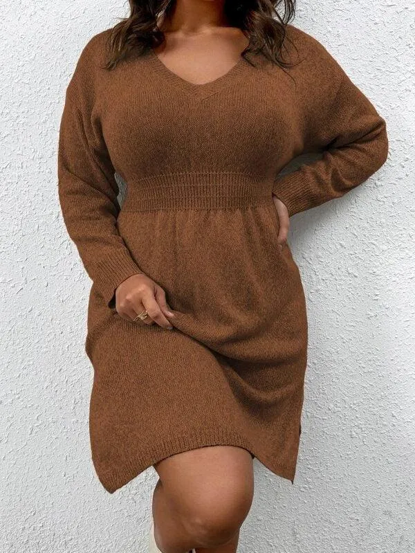 Flared Design High Waist Sweater Dress