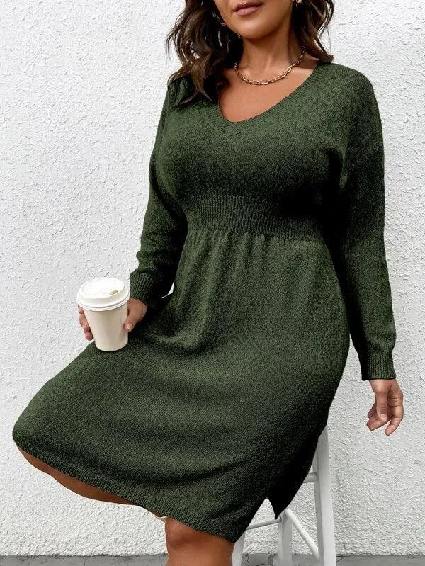 Flared Design High Waist Sweater Dress