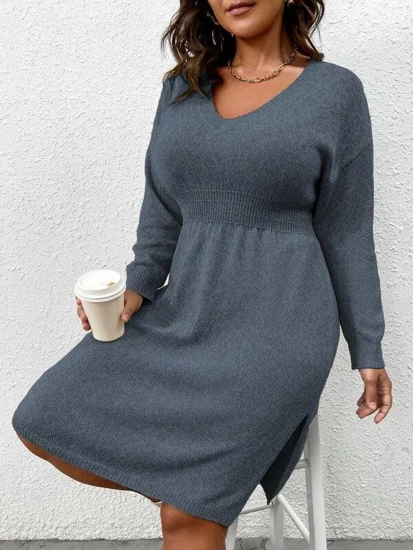 Flared Design High Waist Sweater Dress