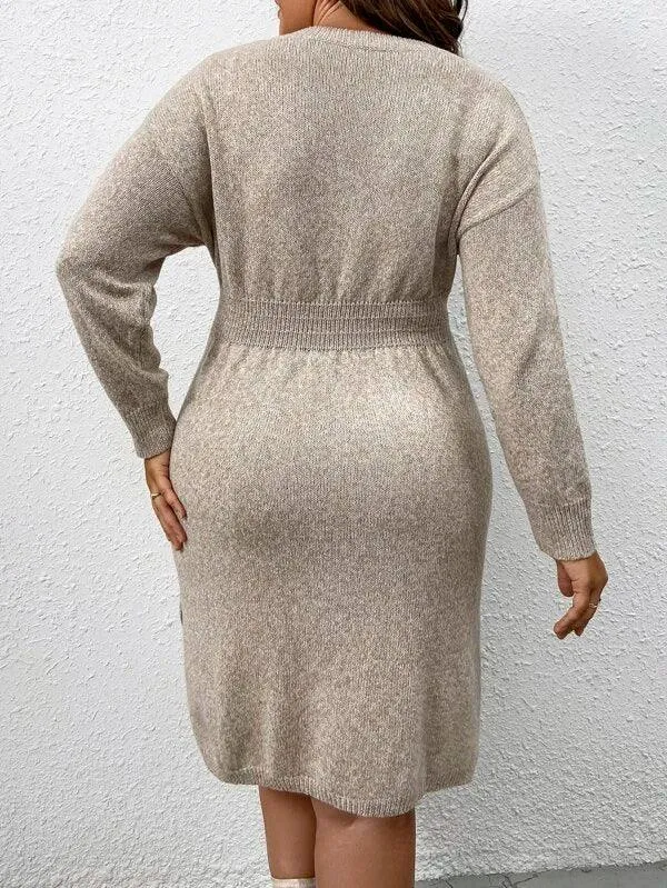 Flared Design High Waist Sweater Dress
