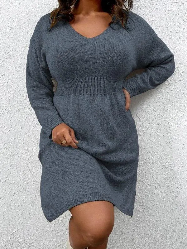 Flared Design High Waist Sweater Dress