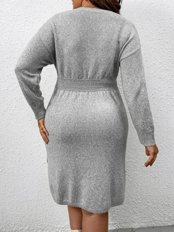 Flared Design High Waist Sweater Dress