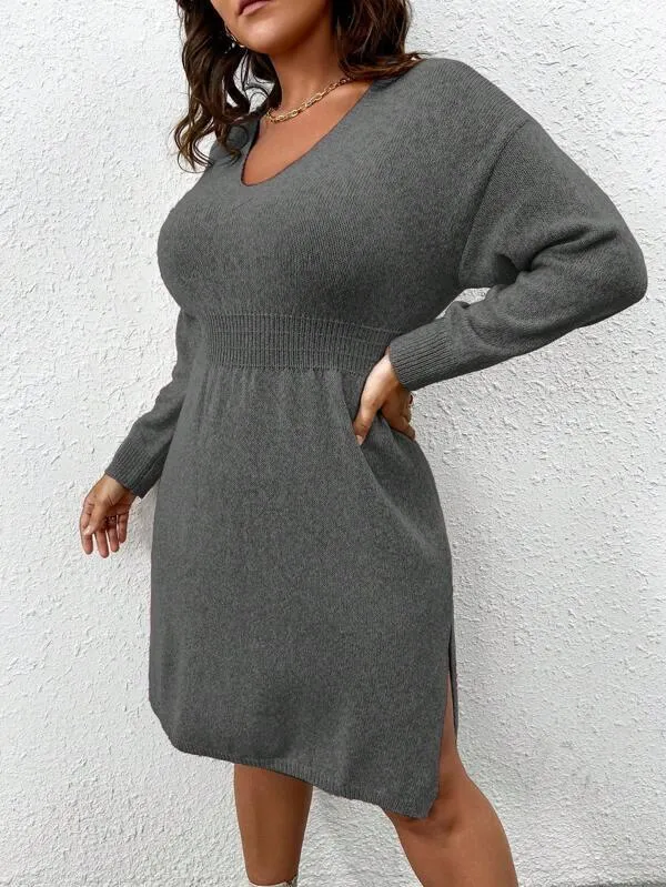 Flared Design High Waist Sweater Dress