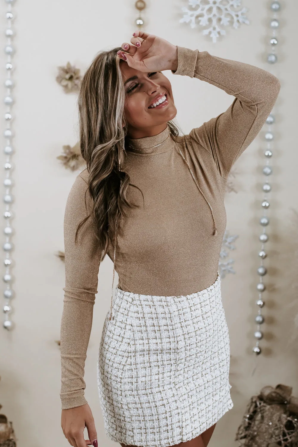 Full Of Cheer Shimmer Bodysuit, Champagne