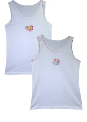 Girls Disney Princess White 2 Pack Soft Cotton Sleeveless Underwear Vests