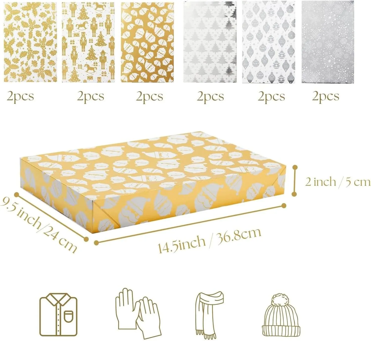 Gold & Silver Glittered Clothing Gift Boxes, Pack of 12