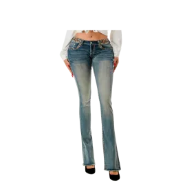 Grace Women's Multiple Colorful Embroidery Mid Rise Bootcut Jeans