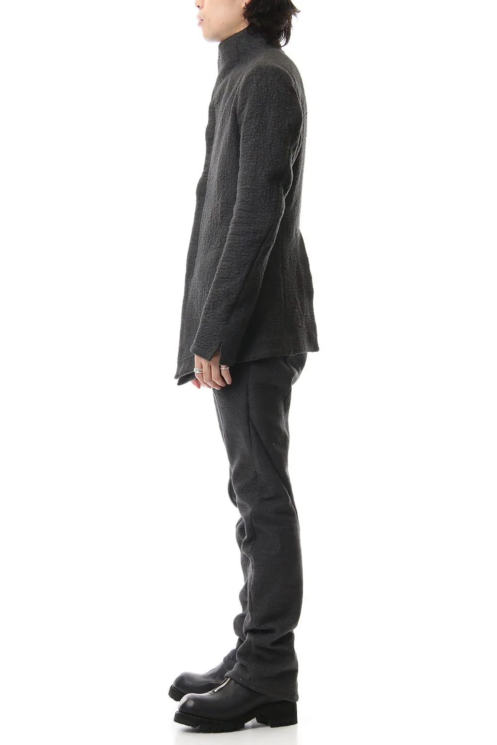Hand Dyed Linen ×  Freece Needle Punch  Drop Crotch Slim Pants Charcoal - ST107-0039A
