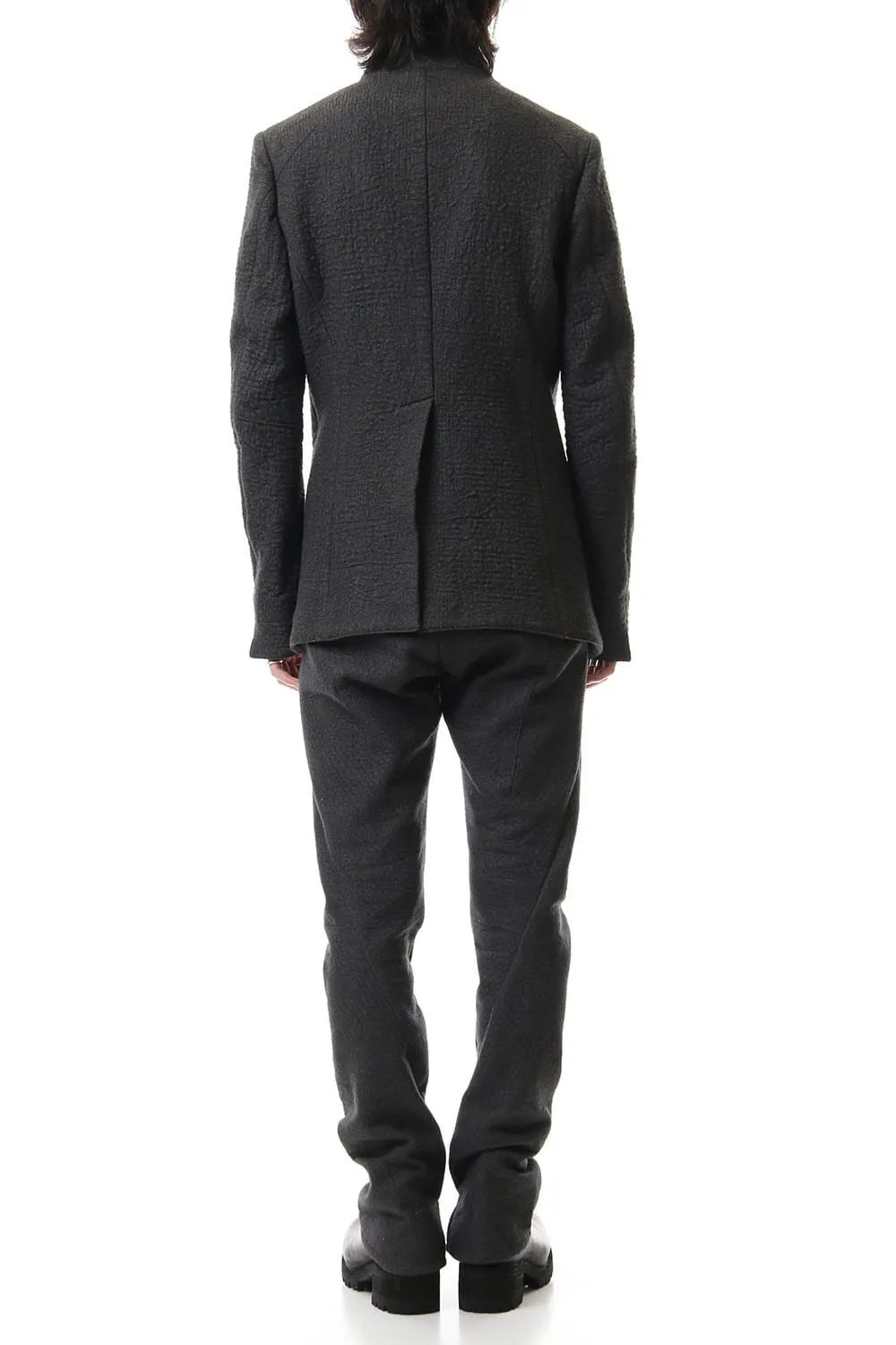 Hand Dyed Linen ×  Freece Needle Punch  Drop Crotch Slim Pants Charcoal - ST107-0039A