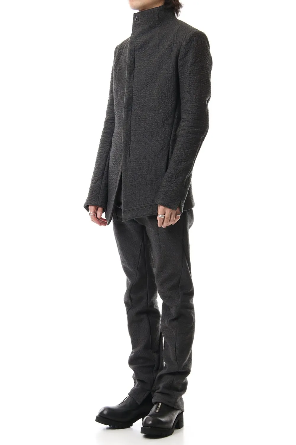 Hand Dyed Linen ×  Freece Needle Punch  Drop Crotch Slim Pants Charcoal - ST107-0039A