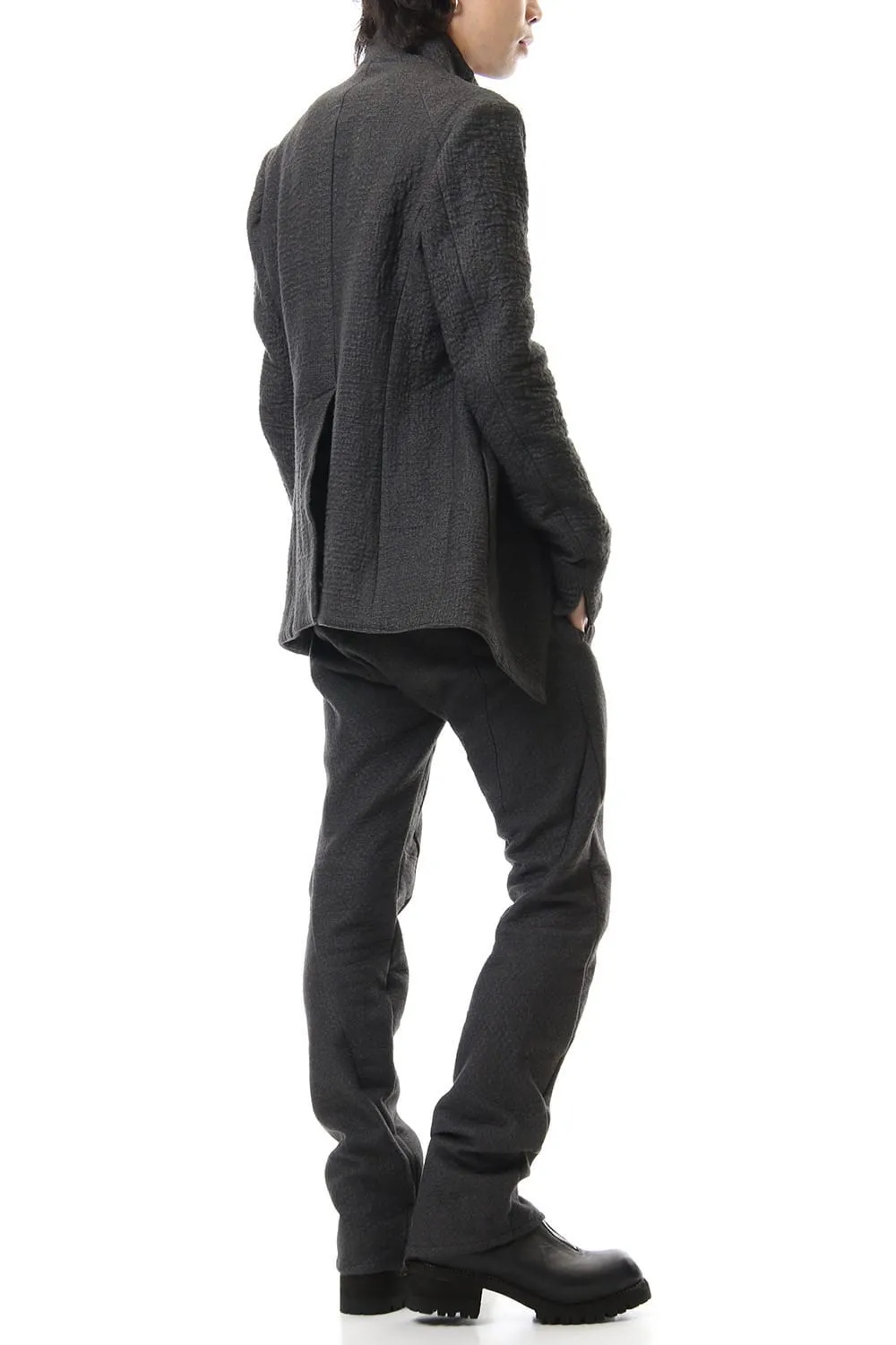 Hand Dyed Linen ×  Freece Needle Punch  Drop Crotch Slim Pants Charcoal - ST107-0039A