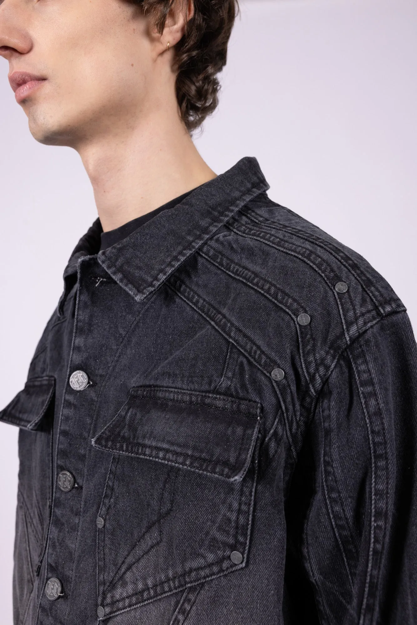 HEAVY CUTLINE BLACK WAVE WASHED DENIM JACKET [PRE ORDER]