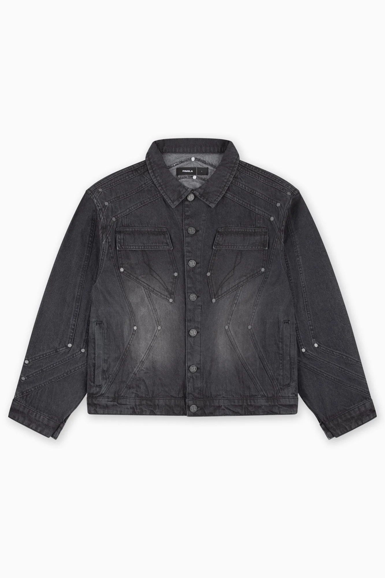 HEAVY CUTLINE BLACK WAVE WASHED DENIM JACKET [PRE ORDER]