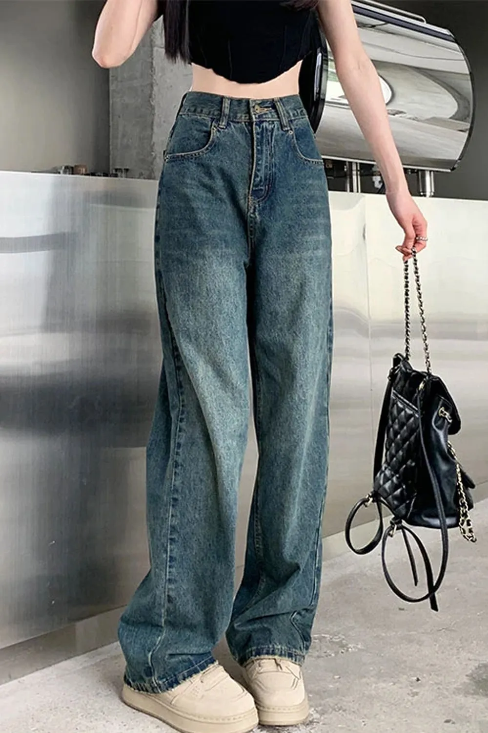 High Waist Classic Blue Long Jeans Pants