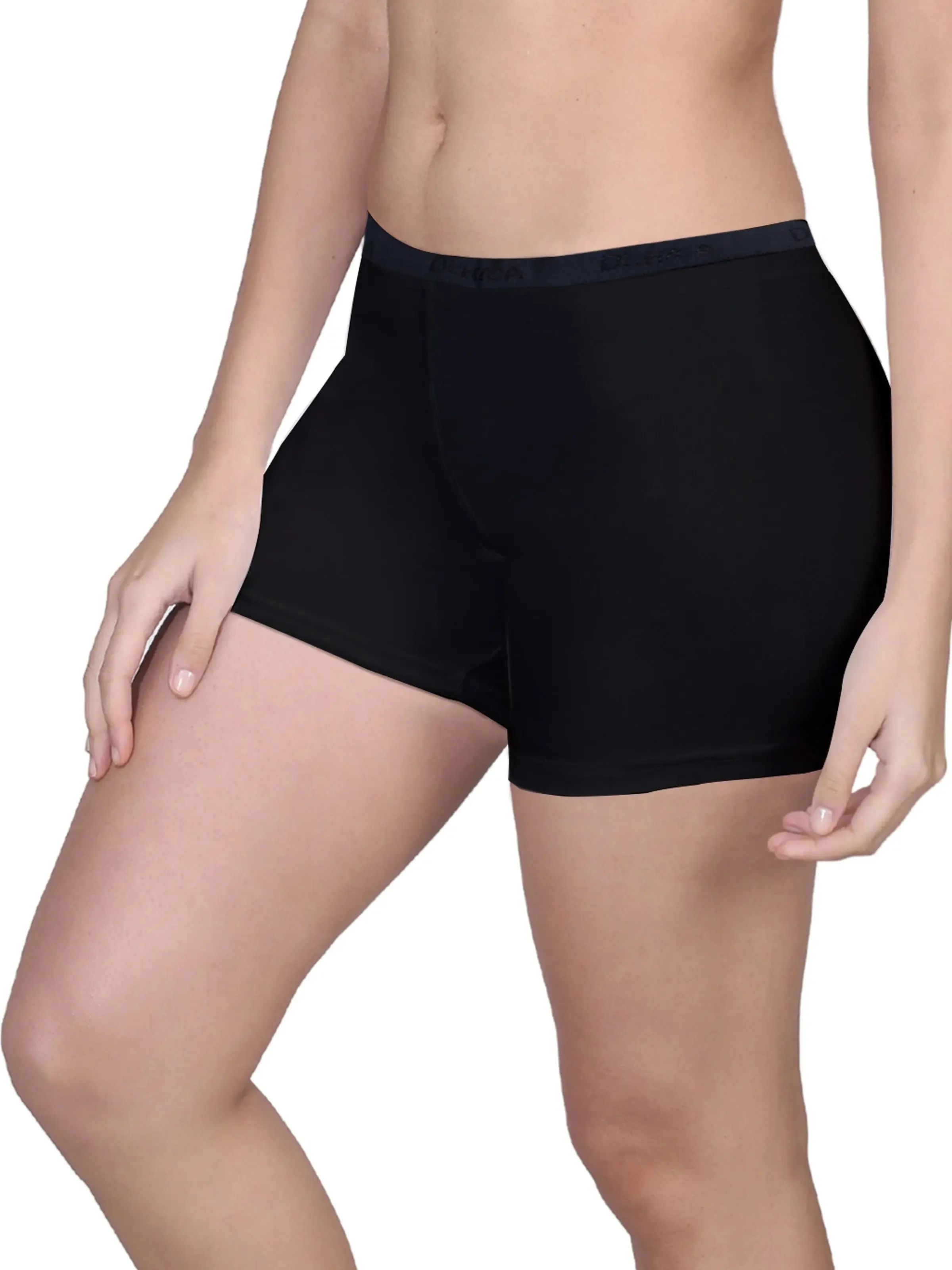 High Waist Long Panties with Full Coverage and No Side Seams in Black & Skin Boyshorts