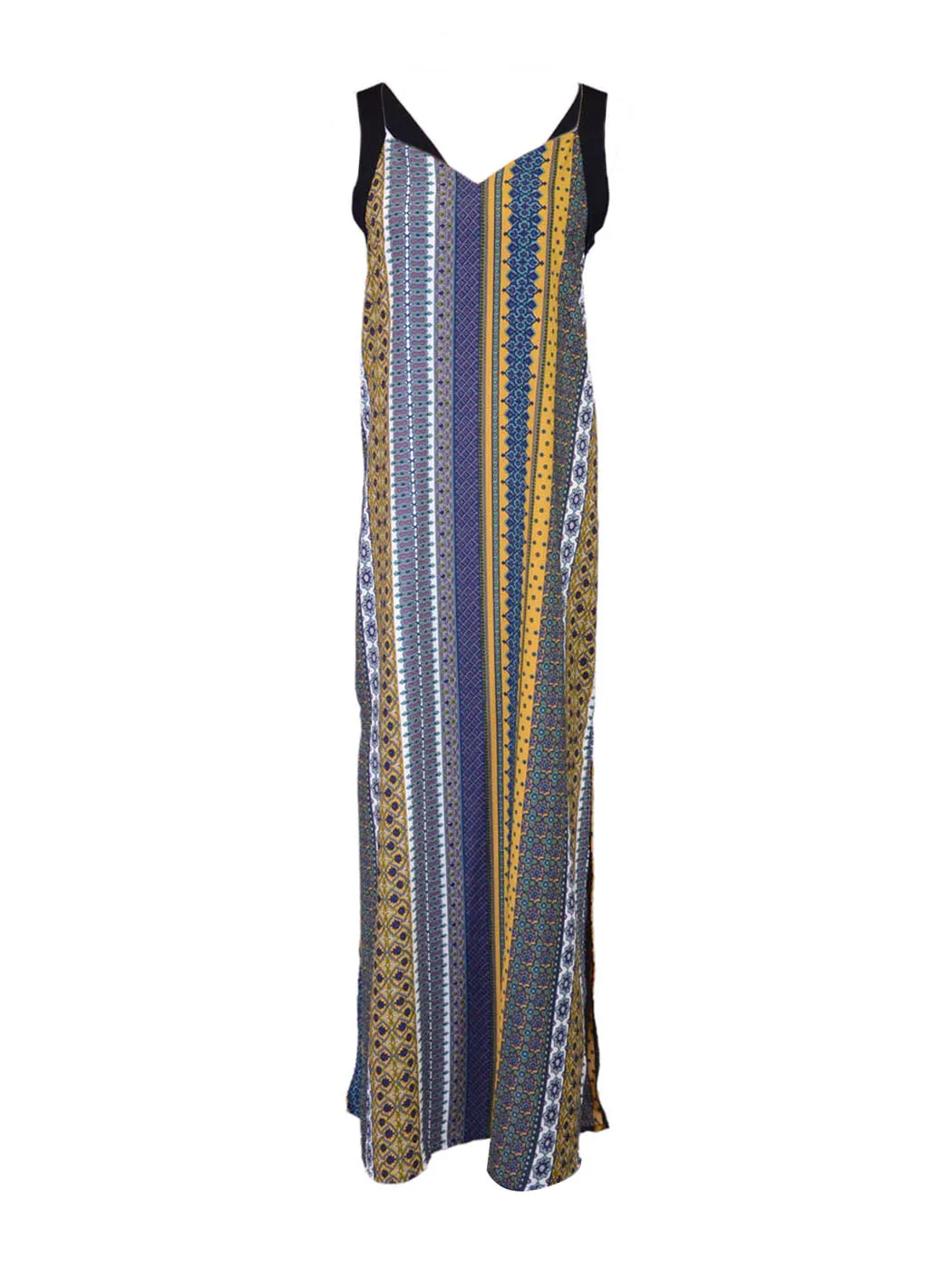Honey Punch Sleeveless Black Strap All Over Aztec Print Maxi Tie Low Back Dress