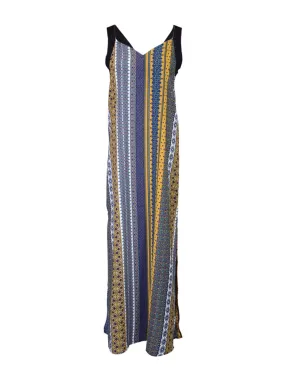 Honey Punch Sleeveless Black Strap All Over Aztec Print Maxi Tie Low Back Dress
