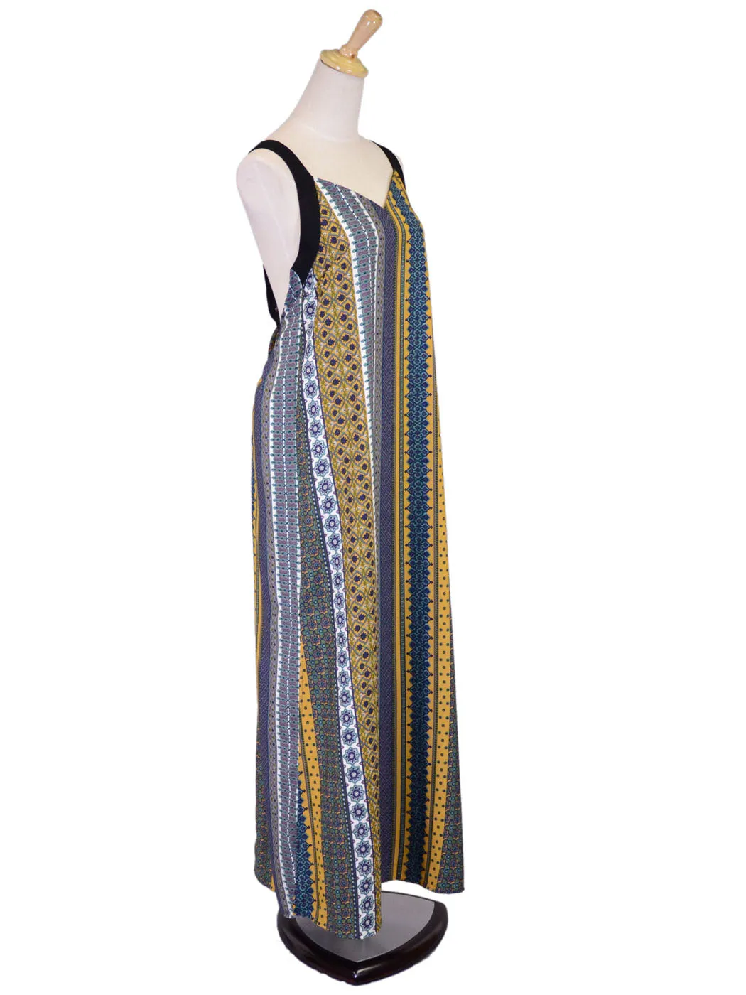 Honey Punch Sleeveless Black Strap All Over Aztec Print Maxi Tie Low Back Dress