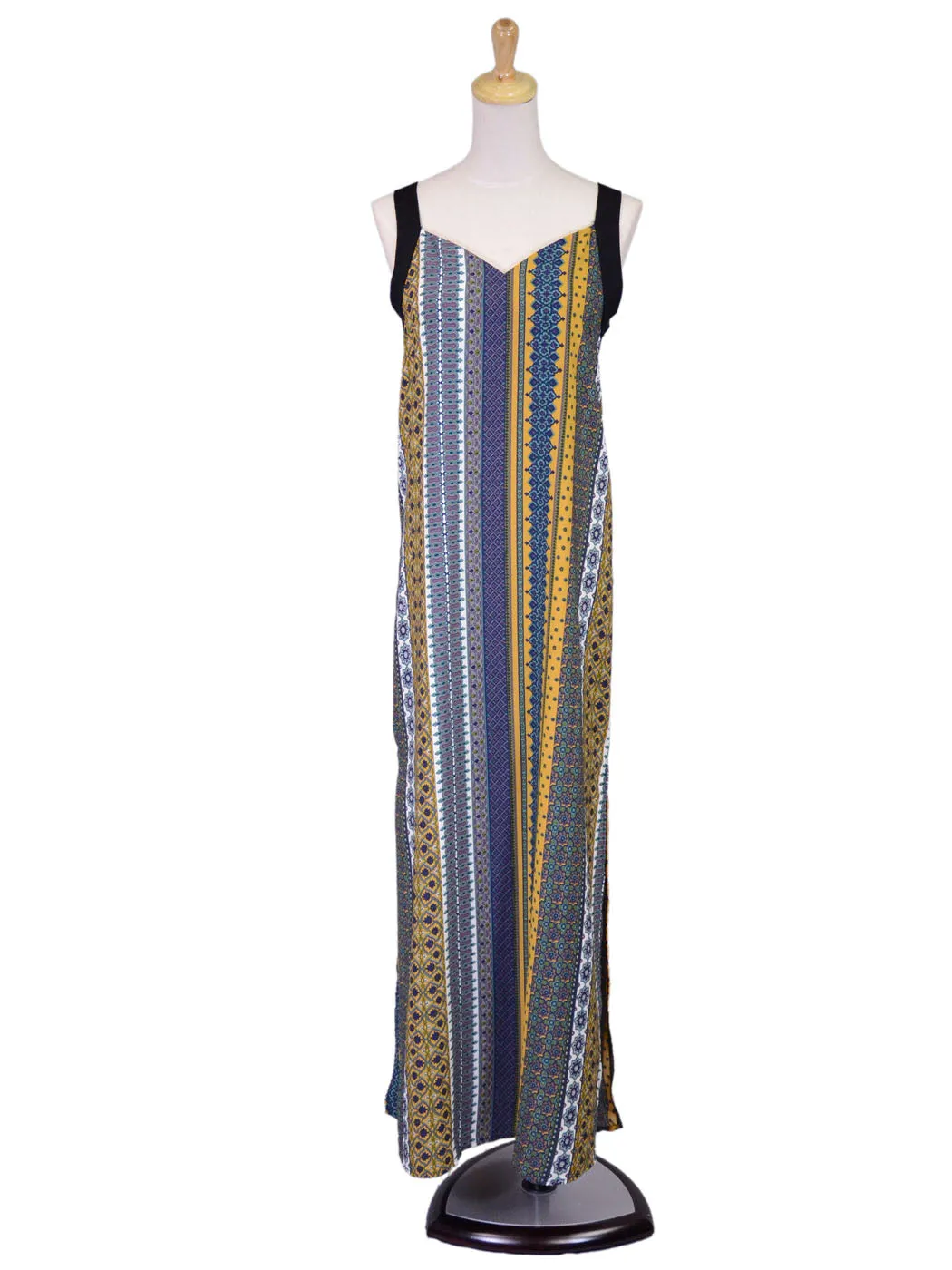 Honey Punch Sleeveless Black Strap All Over Aztec Print Maxi Tie Low Back Dress