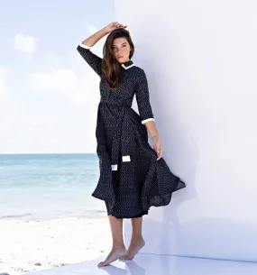 IN:05 PRINTED DRESS W SATIN CUFF & COLLAR