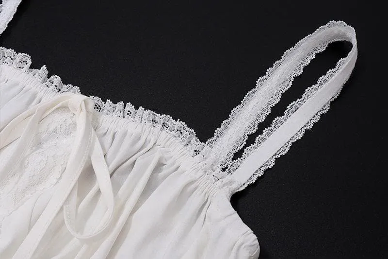 Lace hem lace up ruched backless square neck mini dress