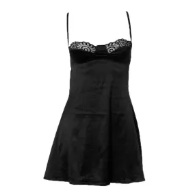 Lace hem satin ruched hollow out backless cami cut out mini dress