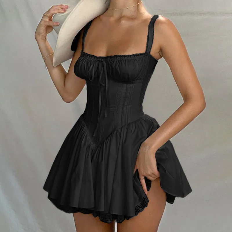 Lace Patchwork Pleated Slimming French Dress