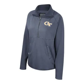 Ladies Georgia Tech Yellow Jackets Audrey Acid Washed Fleece Navy 1/4 Zip